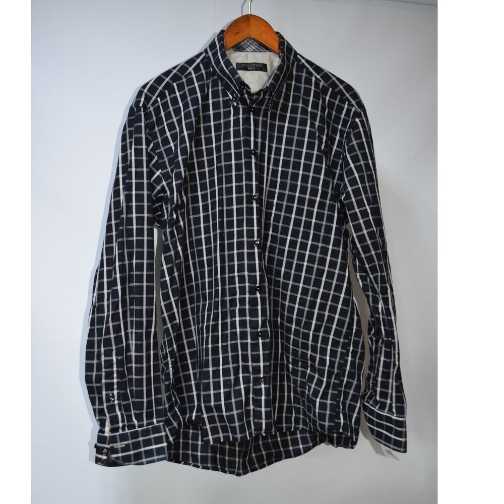 Jack Lipson Sport Men’s L Black Gray Windowpane Check Button Down Shirt